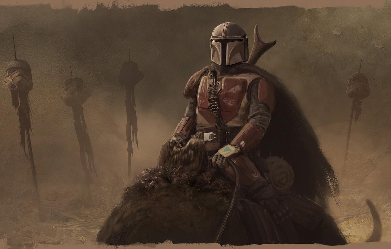 1332x850 Wallpaper Star Wars, Style, Weapons, Art, The film, Star Wars, Character, Character, Digital 2D, Comic Art, by Pablo Olivera, Paul Olivera, Mandalore, the Mandalorian, Control, Din Djarin image for desktop, section фантастика