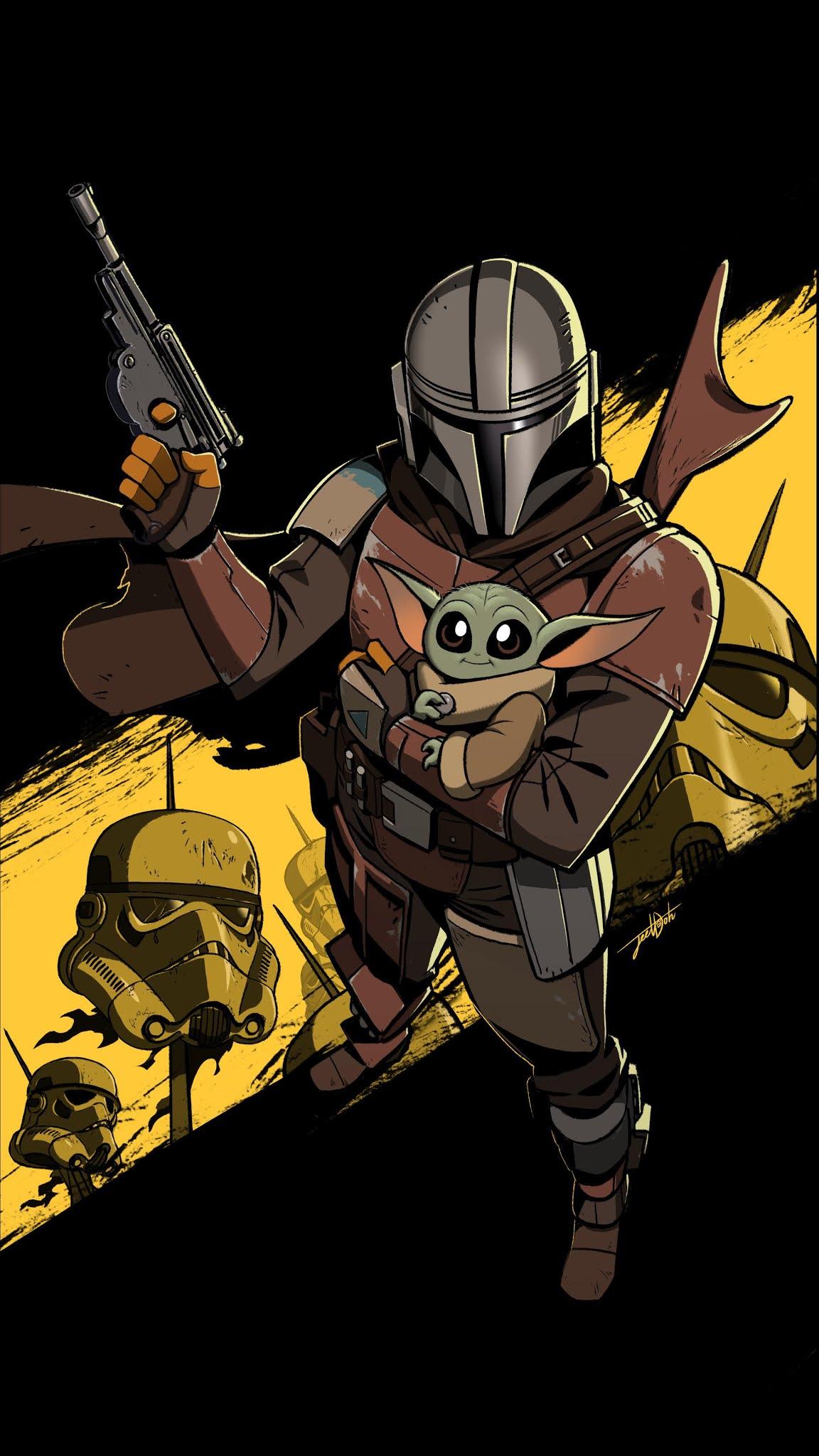 1152x2048 Mandalorian and Baby Yoda Wallpaper