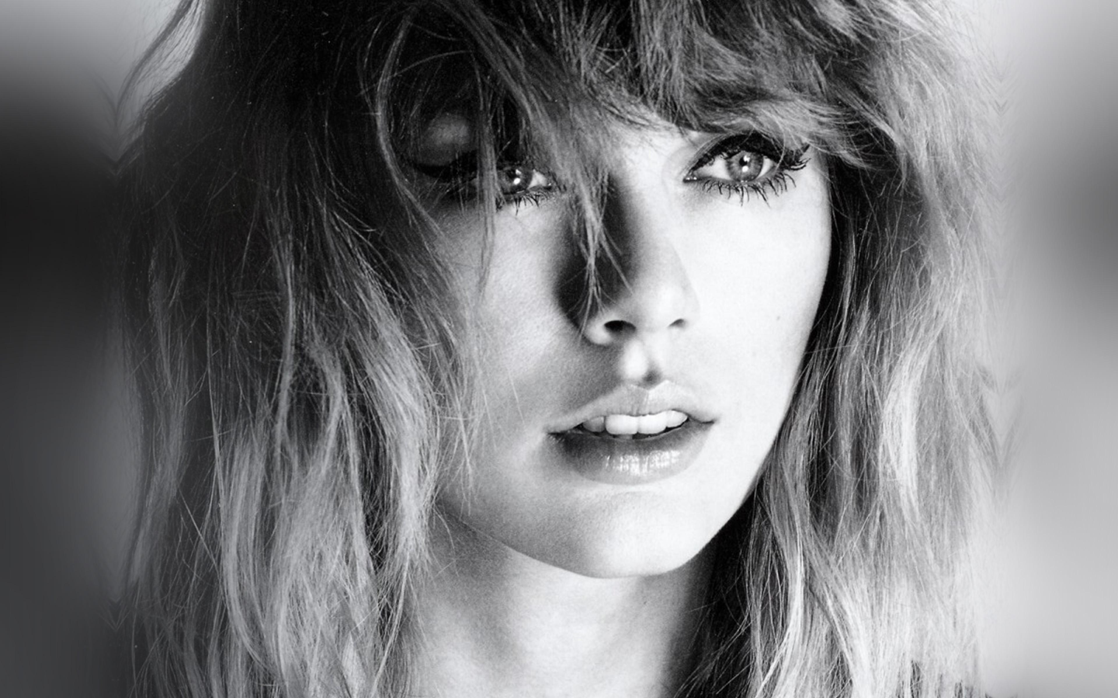 3840x2400 Taylor Swift Girl Bw Dark Music Face Wallpaper