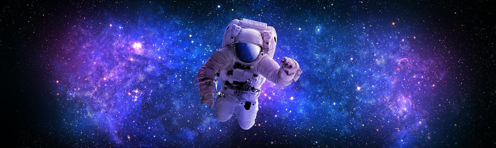 2000x600 Premium Photo. Astronaut Flying In Outer, Open Space, Which Is Behind.abstract Space Background With Blue Purple Nebula And Stars.sci Fi Abstract Futuristic Space Background Elements Of This Image Furnished