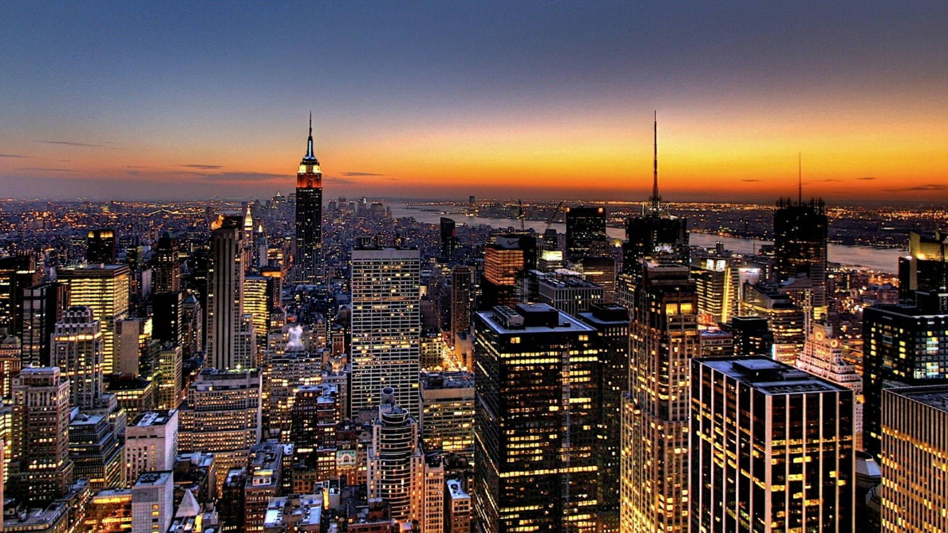 1920x1080 Download New York City Sunset Drone Shot Wallpaper