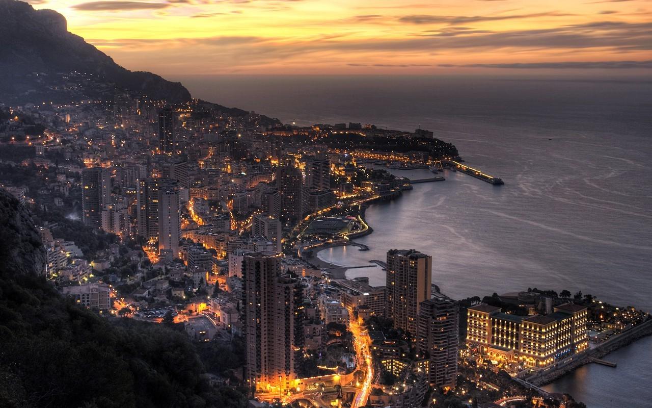 1280x800 cityscape, Urban, Sunset, Lights, Mountain, Monaco Wallpaper HD / Desktop and Mobile Background