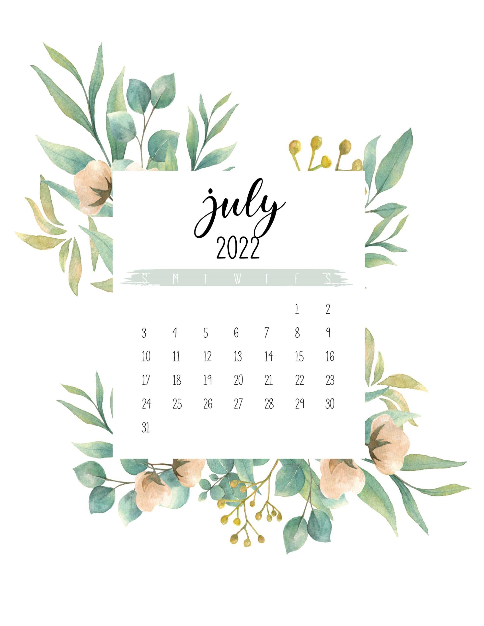 1978x2560 July 2022 Calendar Wallpaper