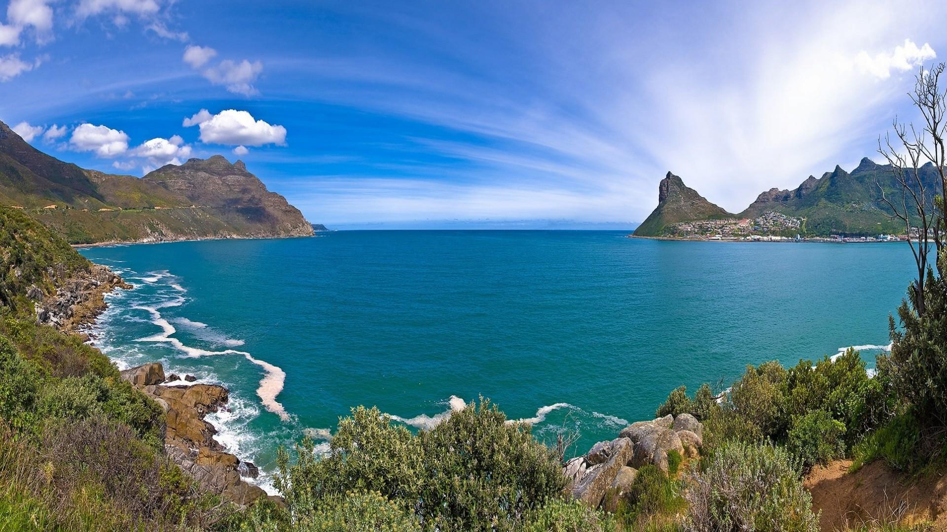 1920x1080 Sea Coast blue sea waves rocks sky New Zealand Wallpaper