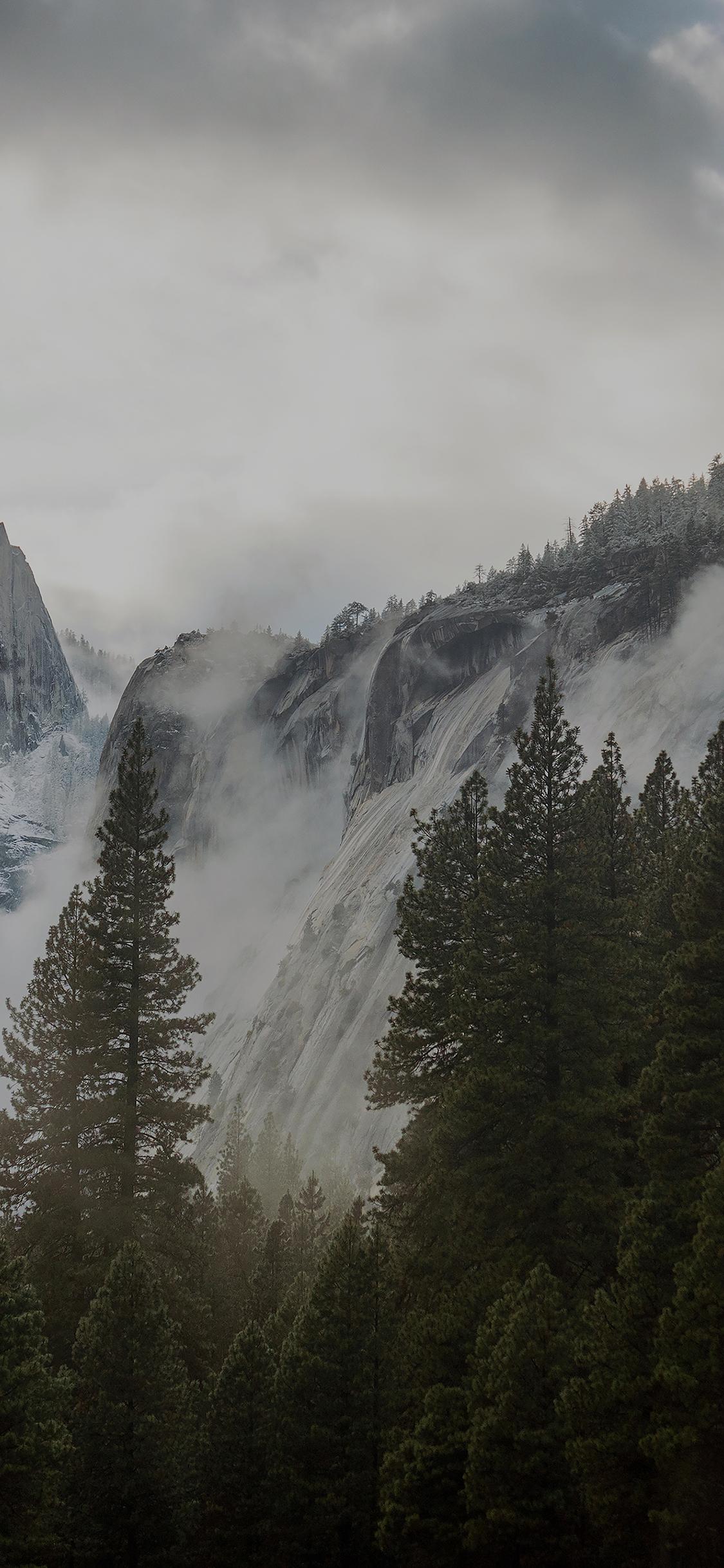 1125x2436 yosemite snow dark mountain nature