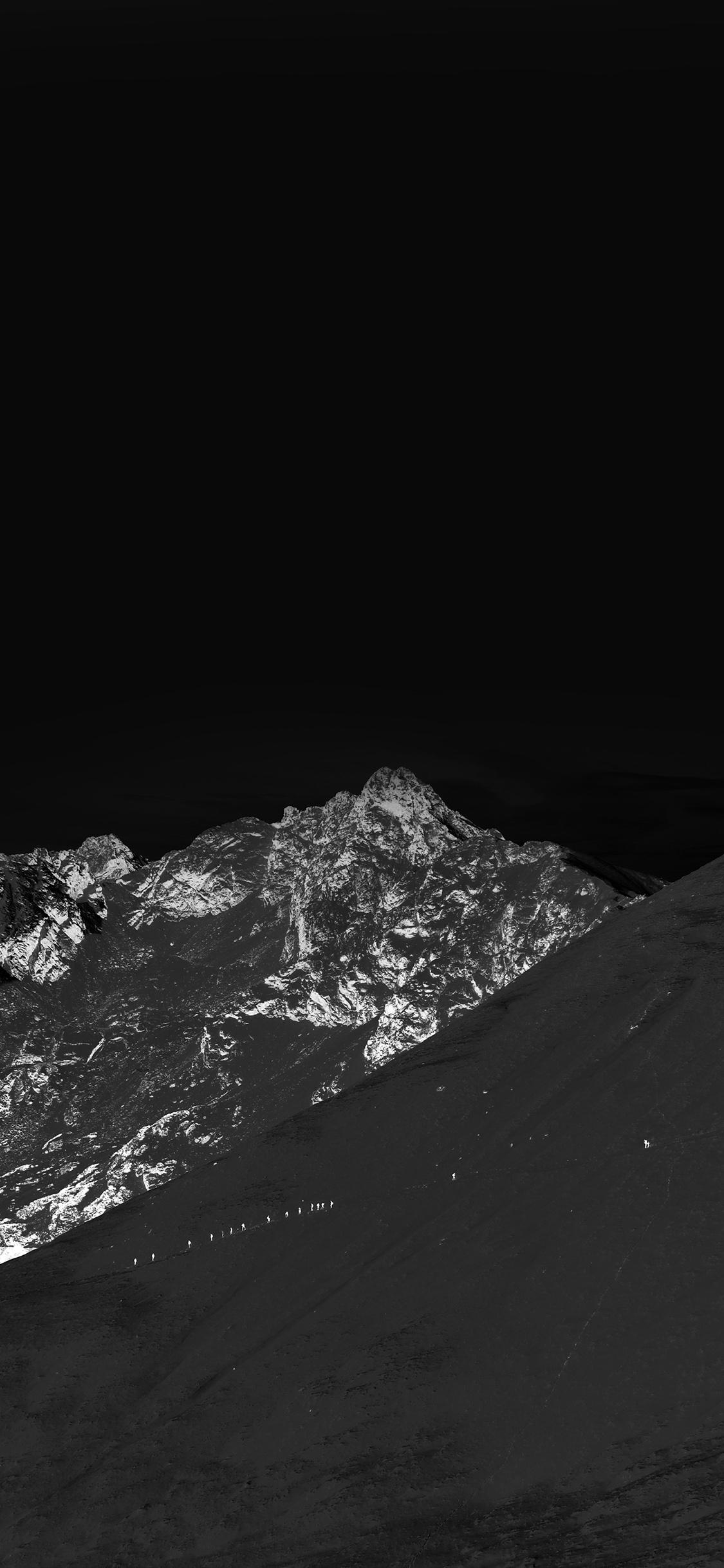 1125x2436 winter mountain snow bw nature dark