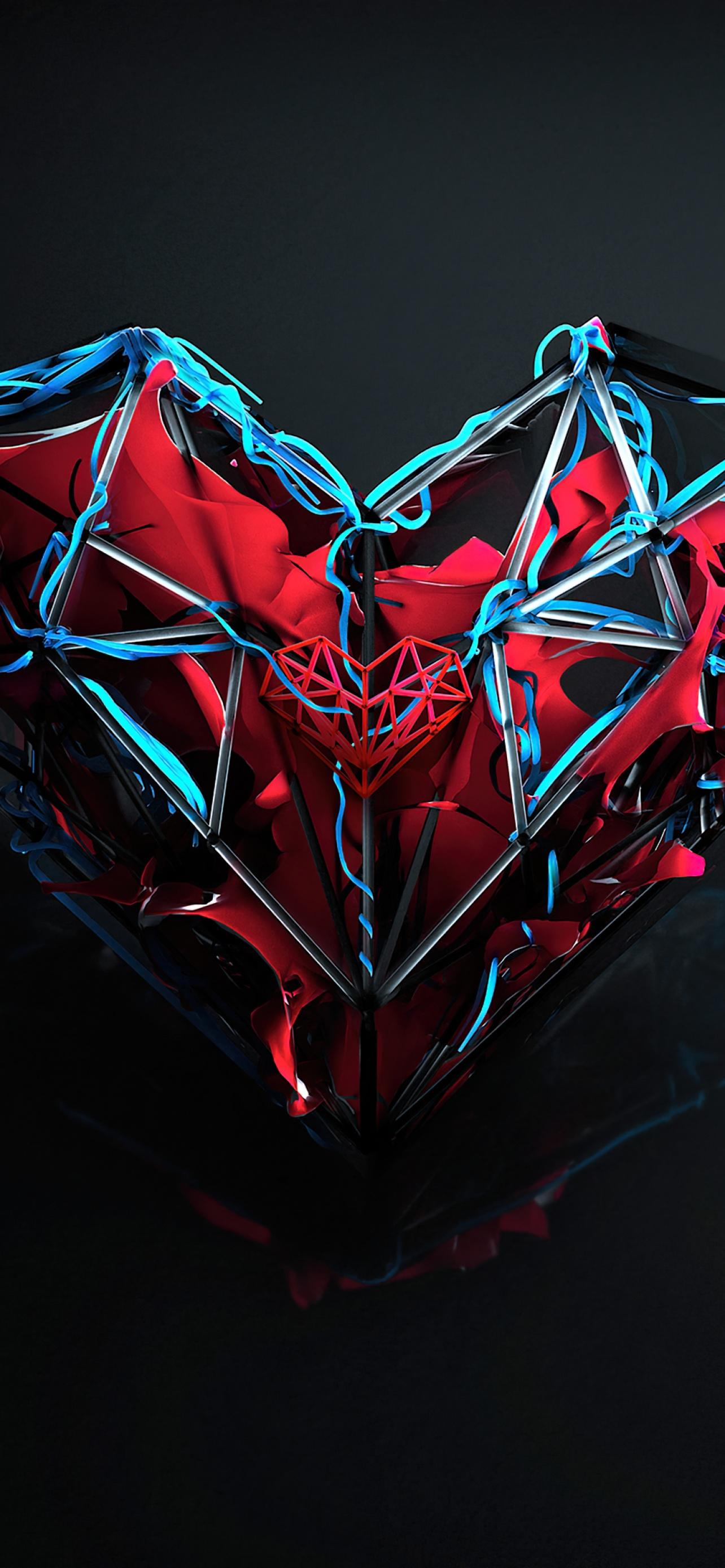 1284x2778 Love Heart Wallpaper 4K, Dark Background, Black Dark