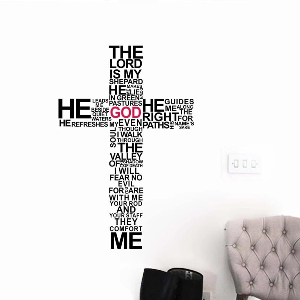 1000x1000 Factory Price Cartoon Typography Christian God Cross Wall Art Sticker Decal Jesus Christ Psalm Pray Bible Bedroom Mural