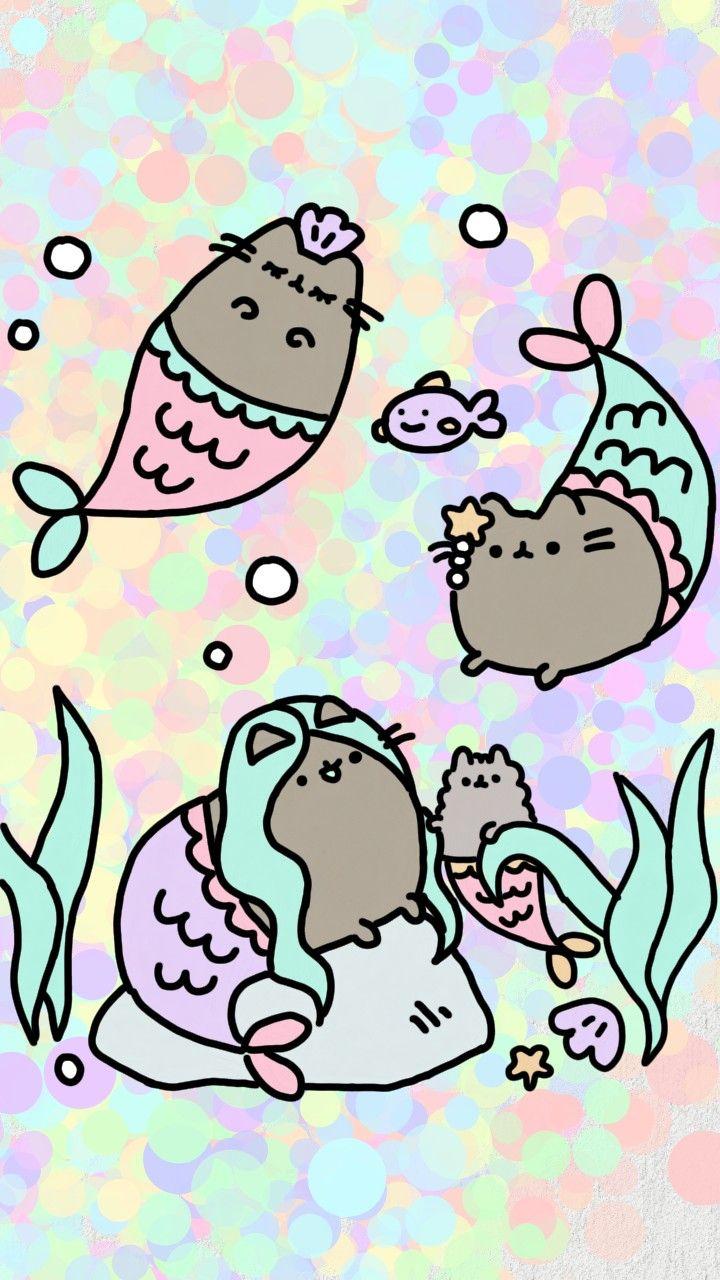 720x1280 pusheencat #pusheen #cat #cute #sweet #love. Pusheen cute, Mermaid wallpaper, Kawaii wallpaper