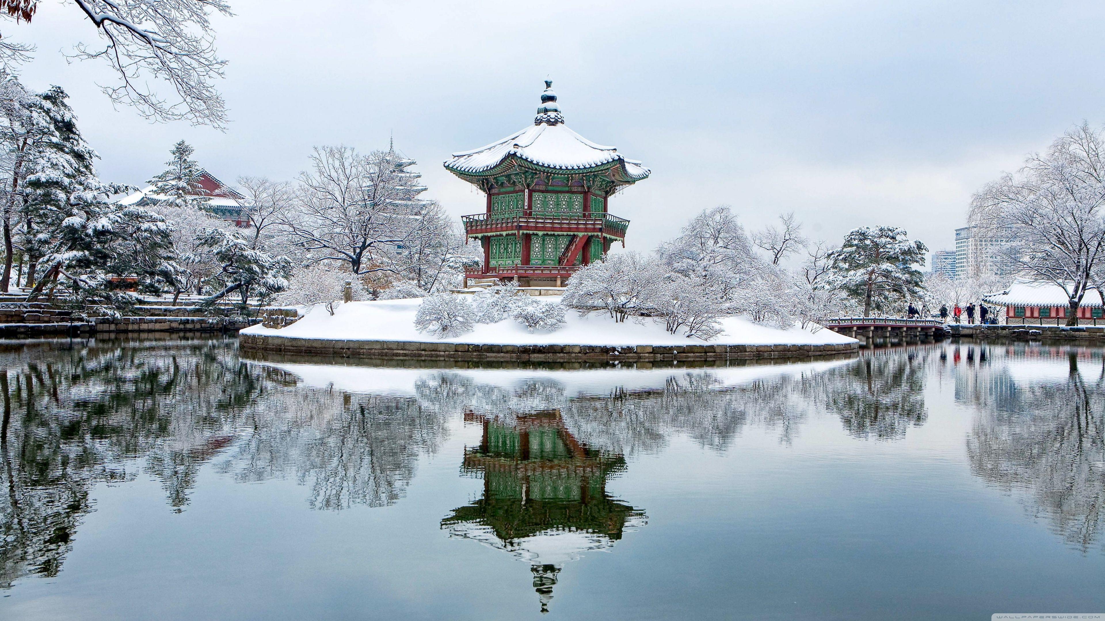 3840x2160 Cung điện Gyeongbok, Hàn Quốc, Mùa đông ❤ Máy tính để bàn HD 4K