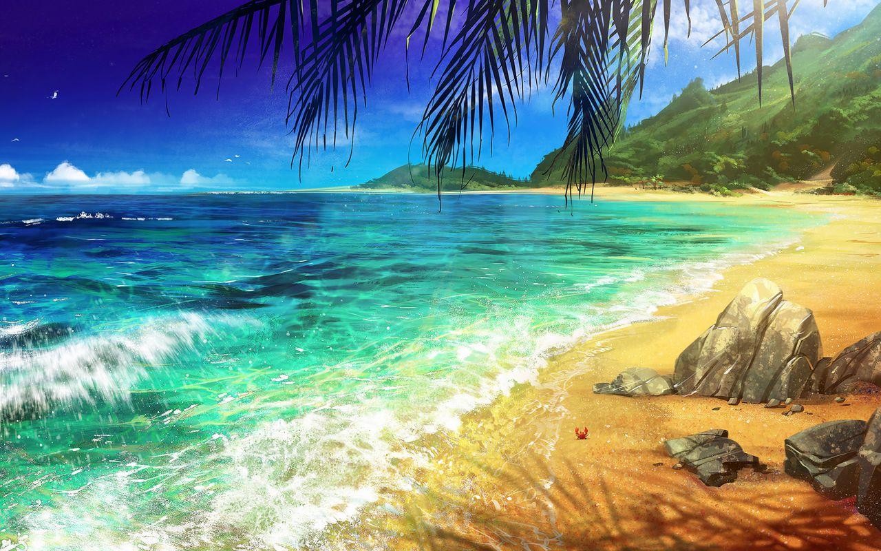 1280x800 Download wallpaper 1280x800 beach, palm, ocean, art, surf widescreen 16:10 HD background