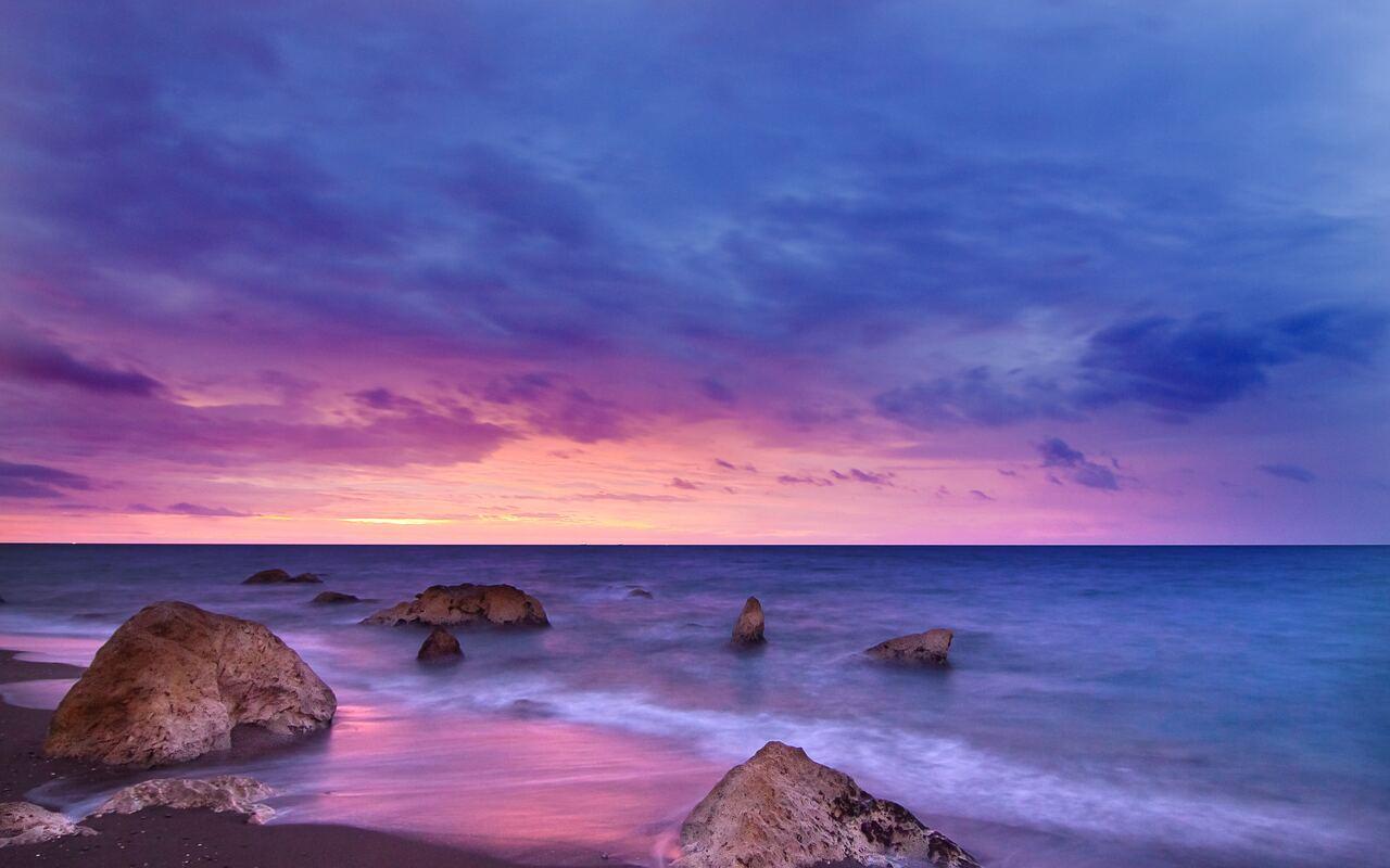 1280x800 Sunset Ocean Water Rock Beach 5k 720P HD 4k Wallpaper, Image, Background, Photo and Picture
