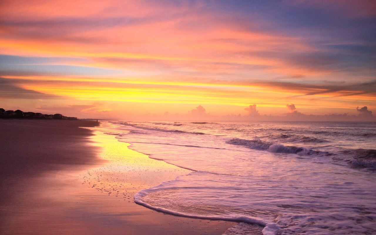 1280x800 Sunrise On The Beach In The Summer Time At Ocean Isle Beach 4k 720P HD 4k Wallpaper, Image, Background, Photo and Picture