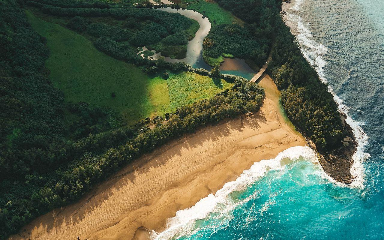 1280x800 Download wallpaper 1280x800 ocean, beach, aerial view, kauai, hawaii widescreen 16:10 HD background