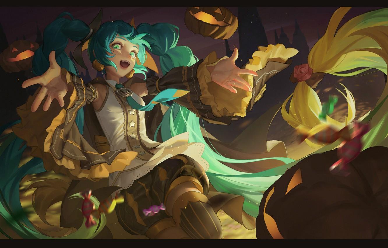 1332x850 Wallpaper night, sweets, Halloween, Halloween, hatsune miku, madness, Jack, Hatsune Miku image for desktop, section прочее