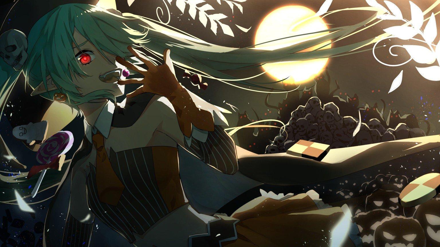 1536x864 Vocaloid, Hatsune Miku, Halloween, Pumpkin, Anime, Anime girls, Skull HD Wallpaper / Desktop and Mobile Image & Photo