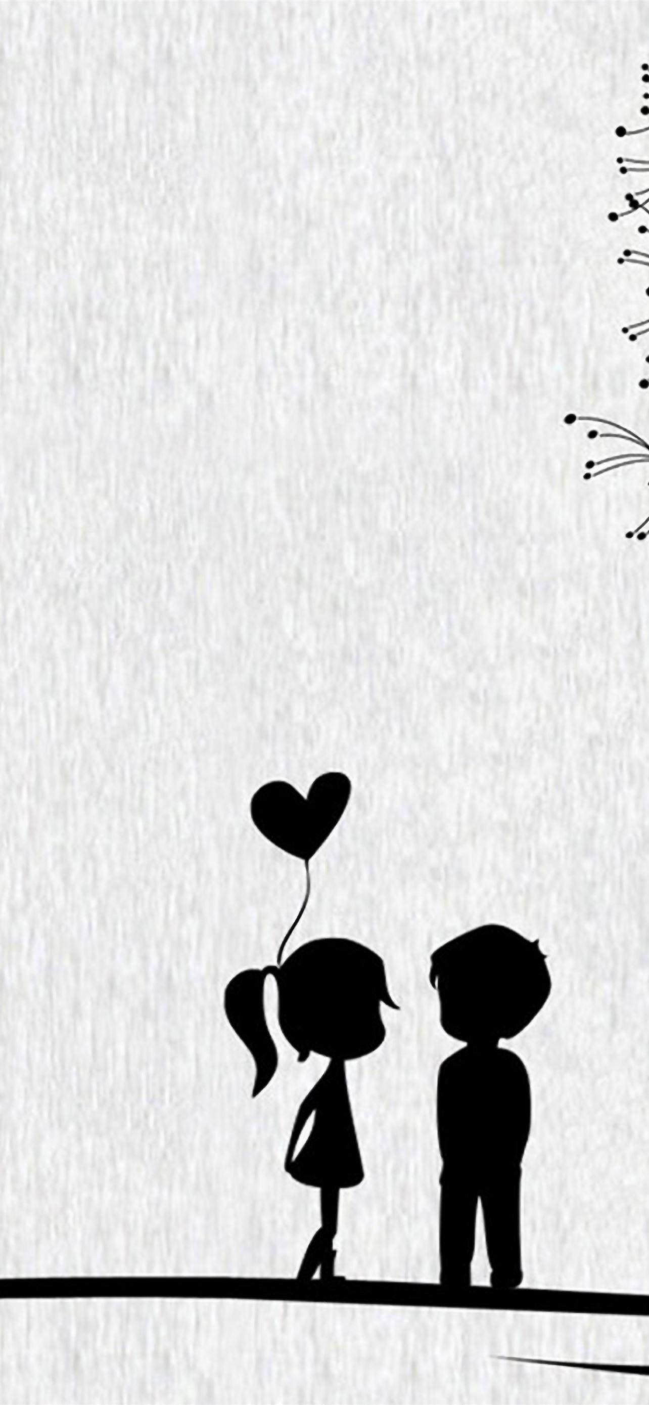 1284x2778 Love Cute Cartoon Little Couple iPhone Wallpaper Free Download