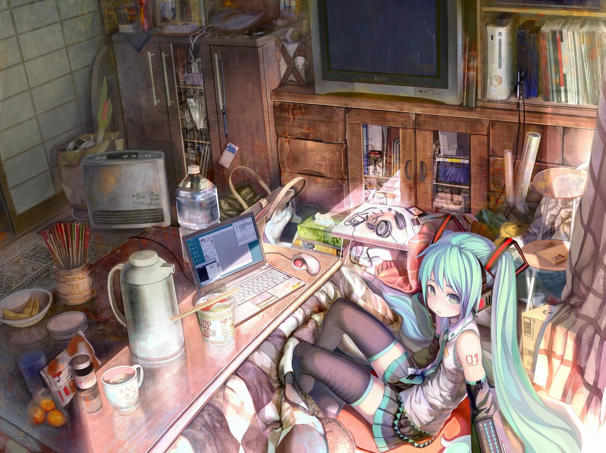 2000x1495 Wallpaper Lofi Detailed, Computer, Anime Girls, Hatsune Miku • Wallpaper For You