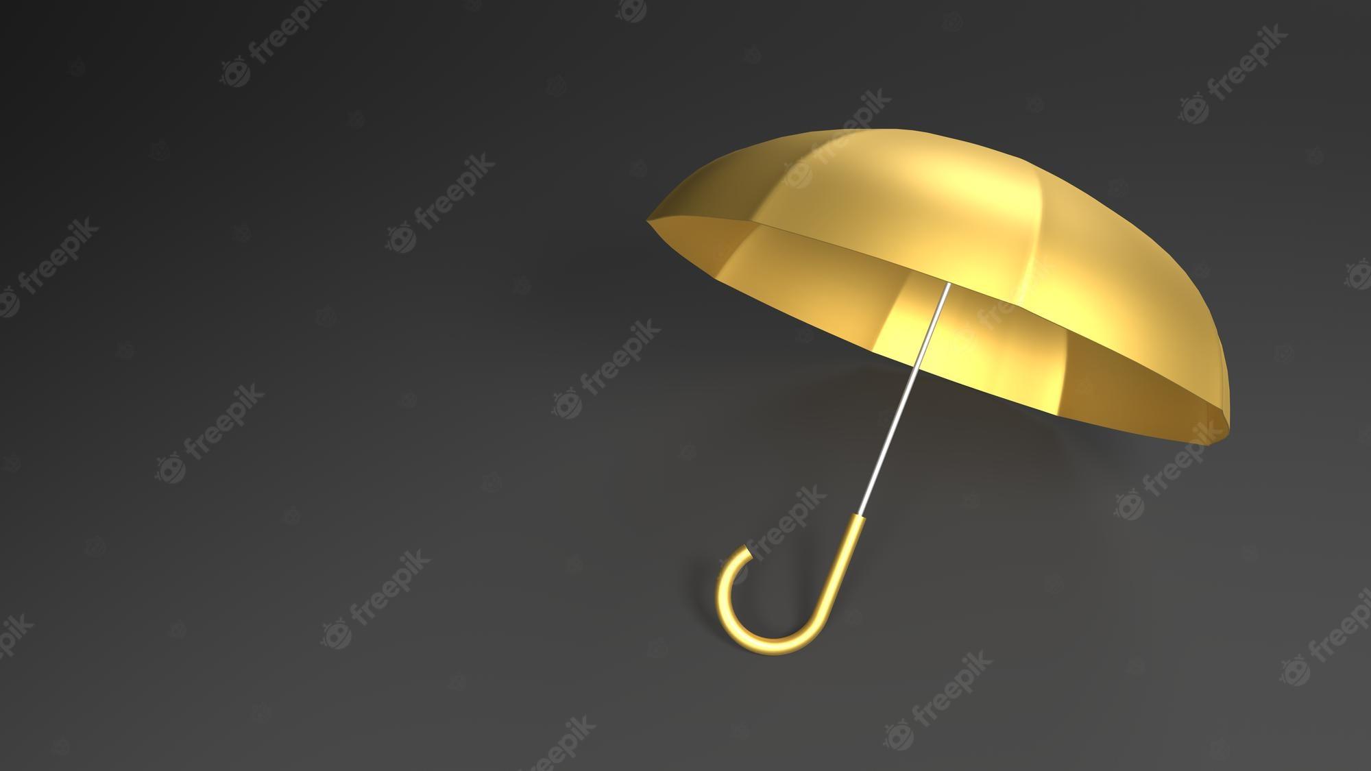 2000x1125 Premium Photo. Background wallpaper gold umbrella on the floor 3D render