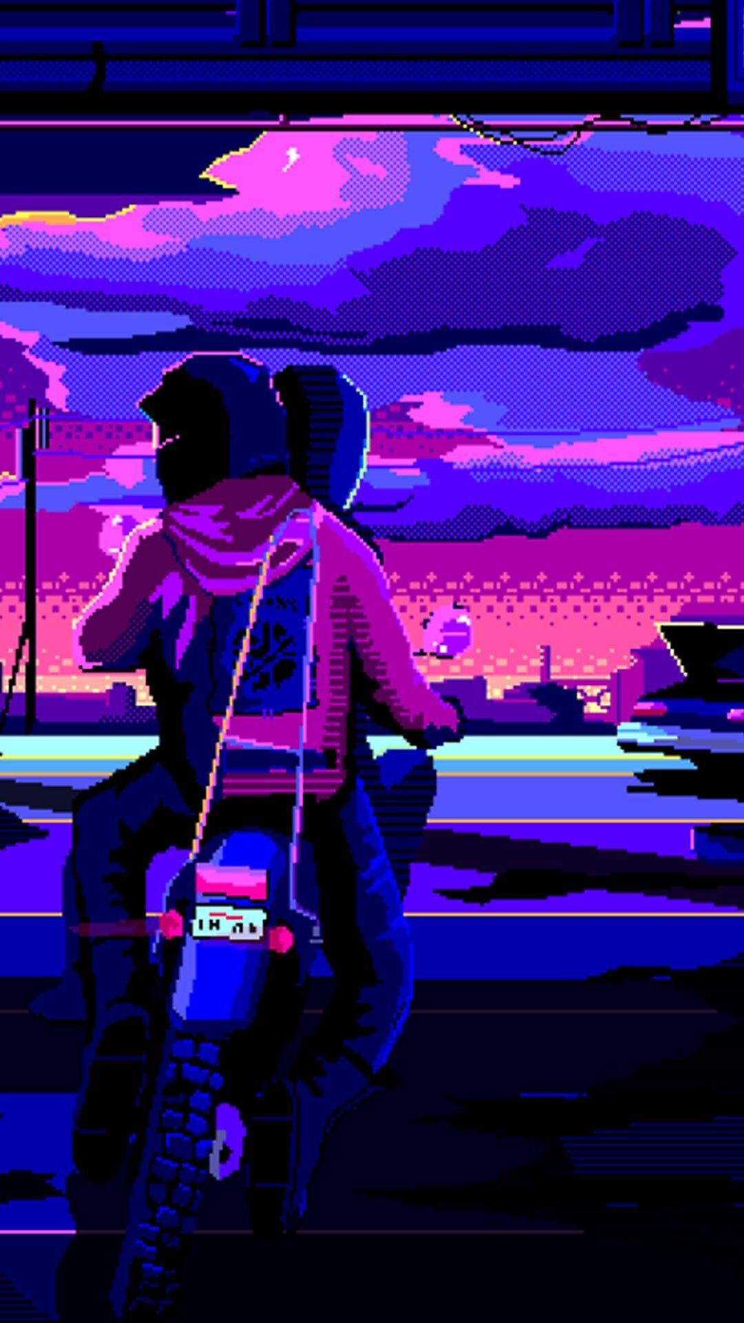 1080x1920 8 Bit Synthwave Wallpaper