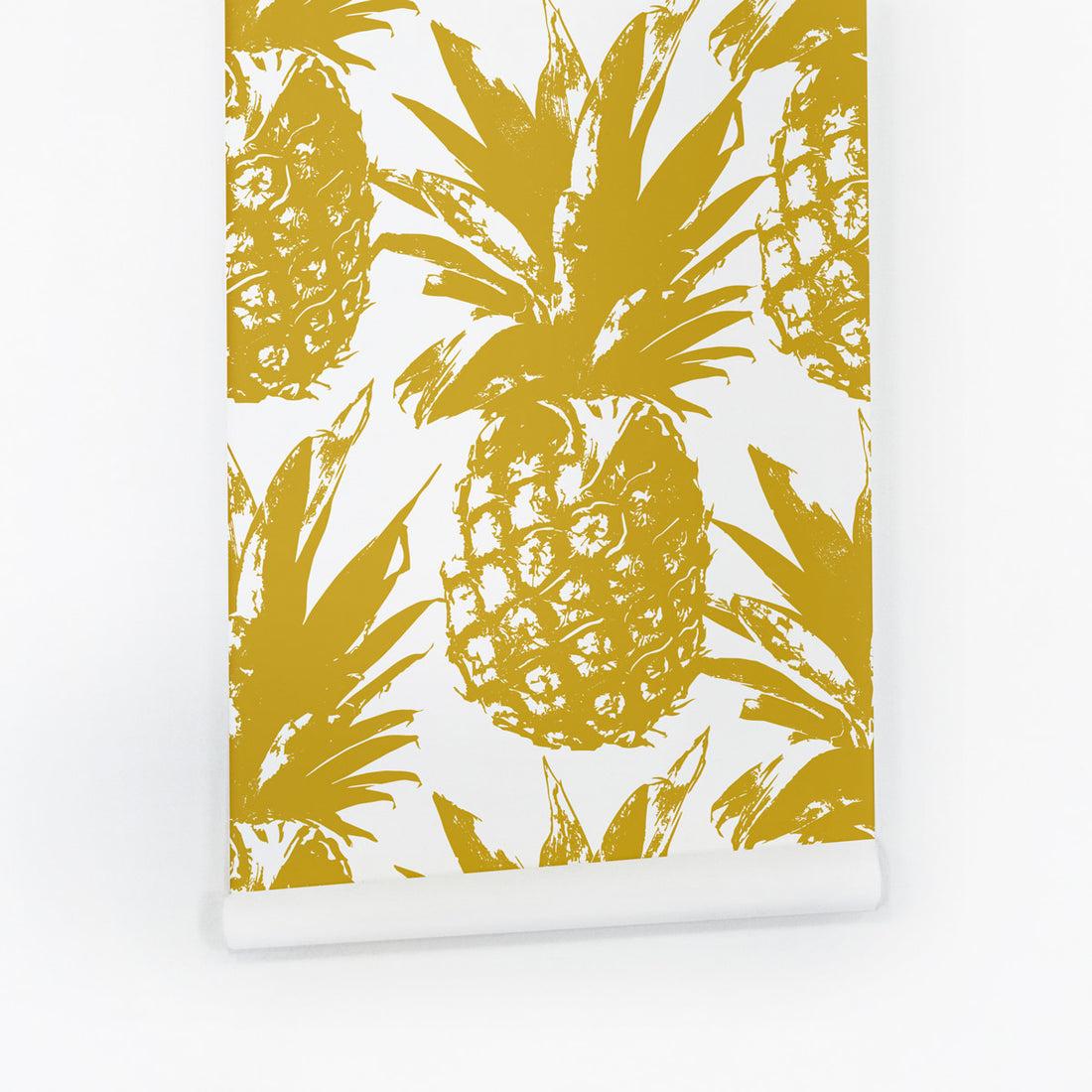 1100x1100 Faux gold pineapple removable & traditional wallpaper