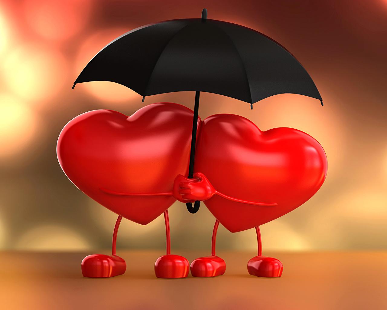 1280x1024 Wallpaper Valentine's Day Heart Two 3D Graphics Umbrella Holidays