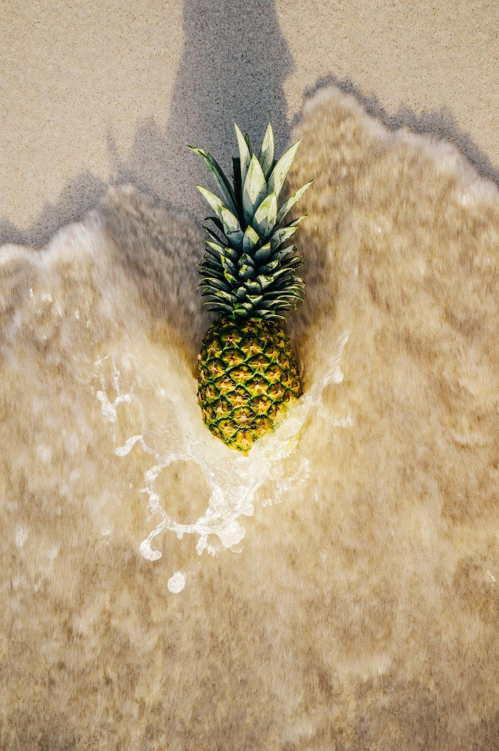 1000x1504 yellow and green pineapple on brown sand photo