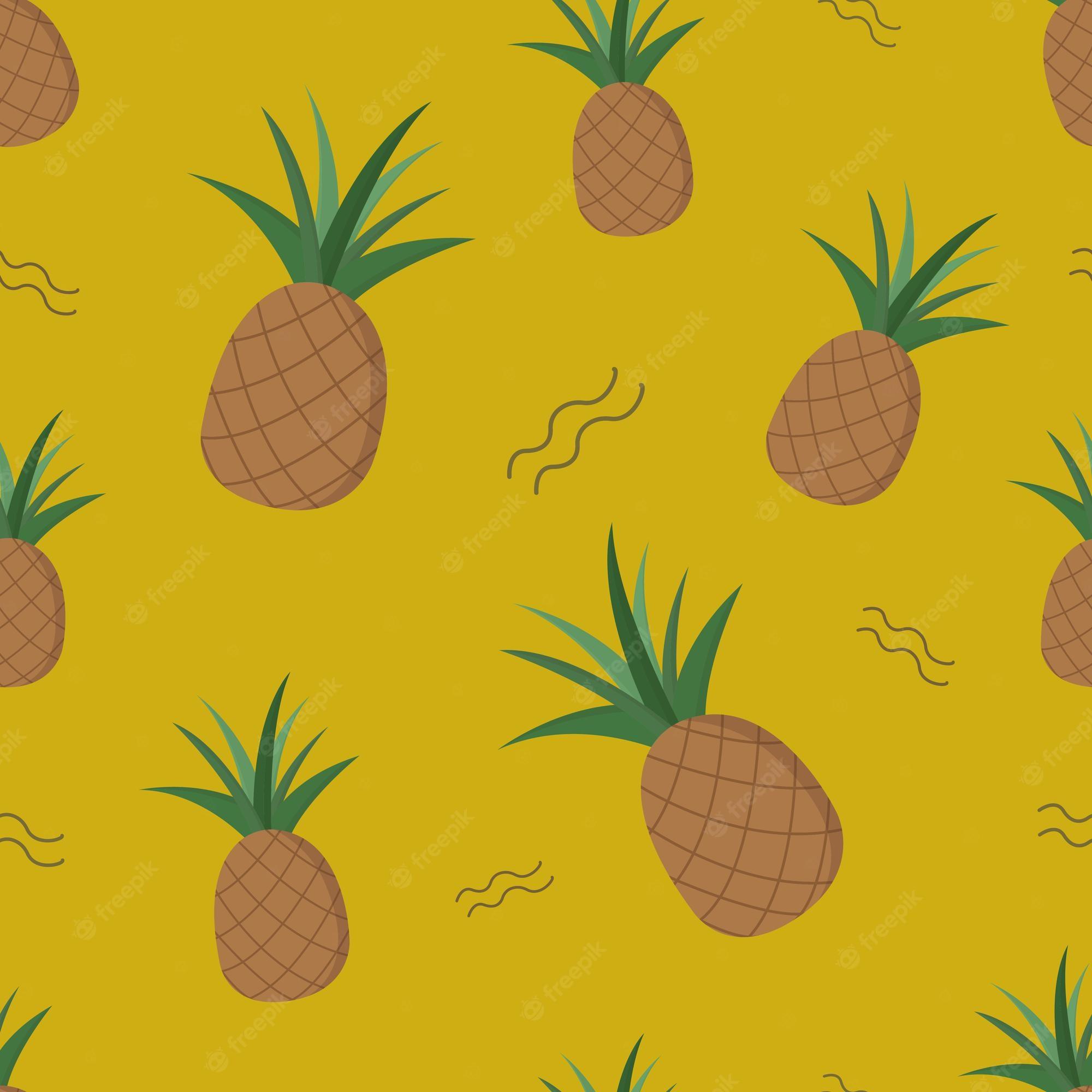 2000x2000 Premium Vector. Seamless pattern with pineapple yellow background vector illustration