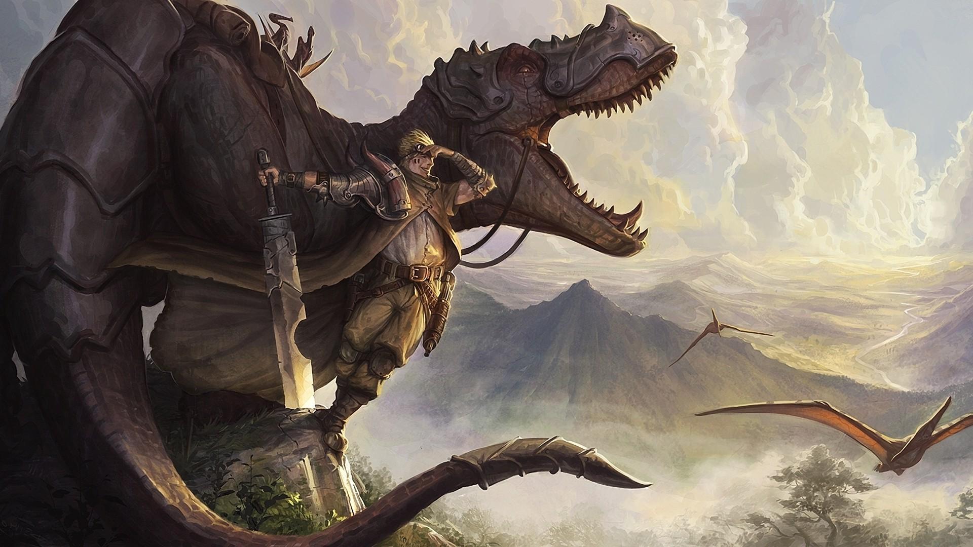 1920x1080 dinosaurs, Weapon, Fantasy Art Wallpaper HD / Desktop and Mobile Background