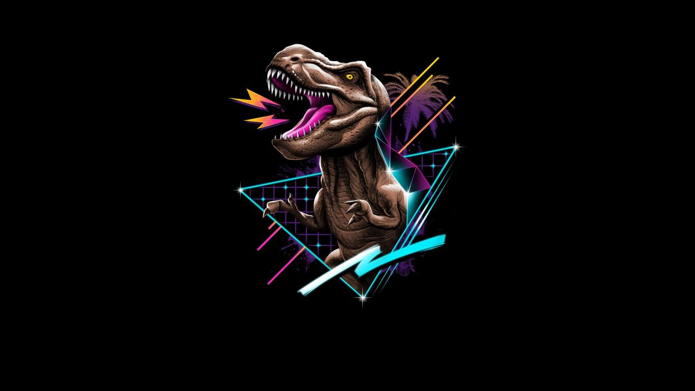 1366x768 T Rex Retro Art Dinosaur Minimal Wallpaper Background