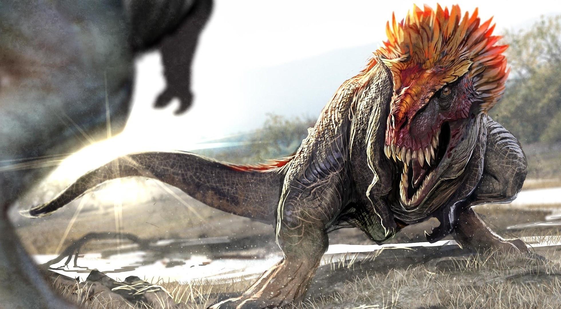1961x1080 sun, Furious, Grass, Art, River, Dinosaur Wallpaper HD / Desktop and Mobile Background