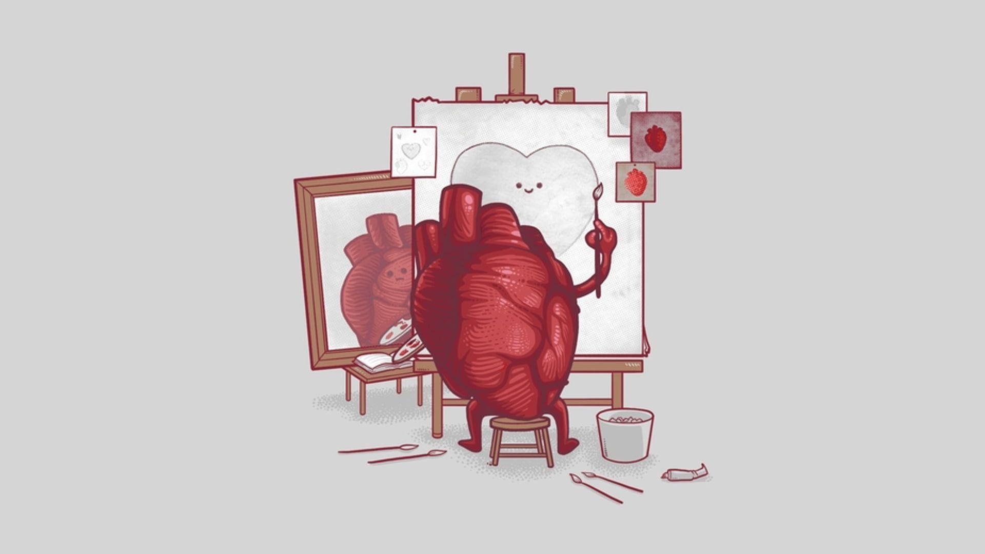 1920x1080 human heart artwork #humor digital art #heart #threadless triple self portrait #artwork simple background. Heart artwork, Human heart art, Heart illustration
