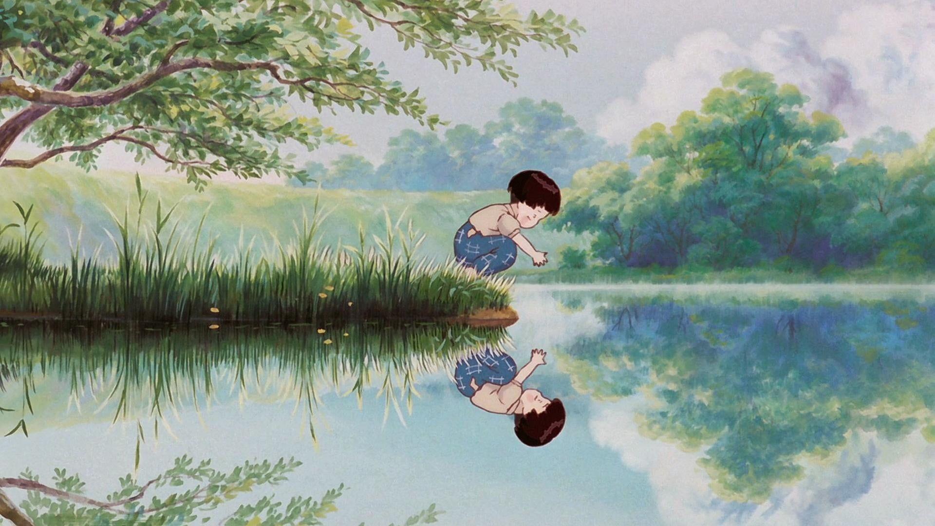 1920x1080 HD wallpaper: Studio Ghibli, Hotaru no Naka, lake, water, plant, tree, reflection. Desktop wallpaper art, Ghibli artwork, Studio ghibli art