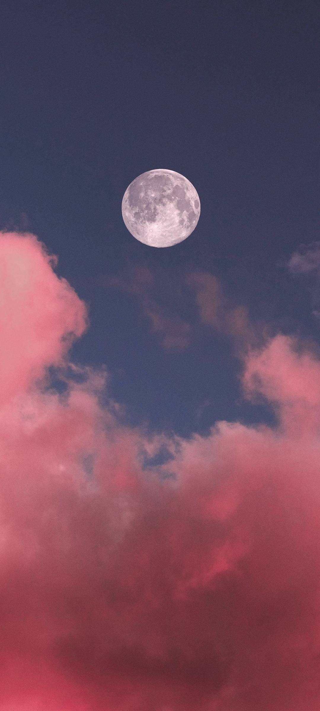 1080x2400 Pink Sky Moon Wallpaper