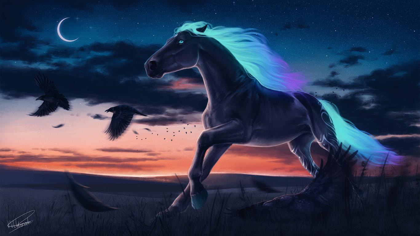 1366x768 Horse Magic Moon Digital Art 1366x768 Resolution HD 4k Wallpaper, Image, Background, Photo and Picture