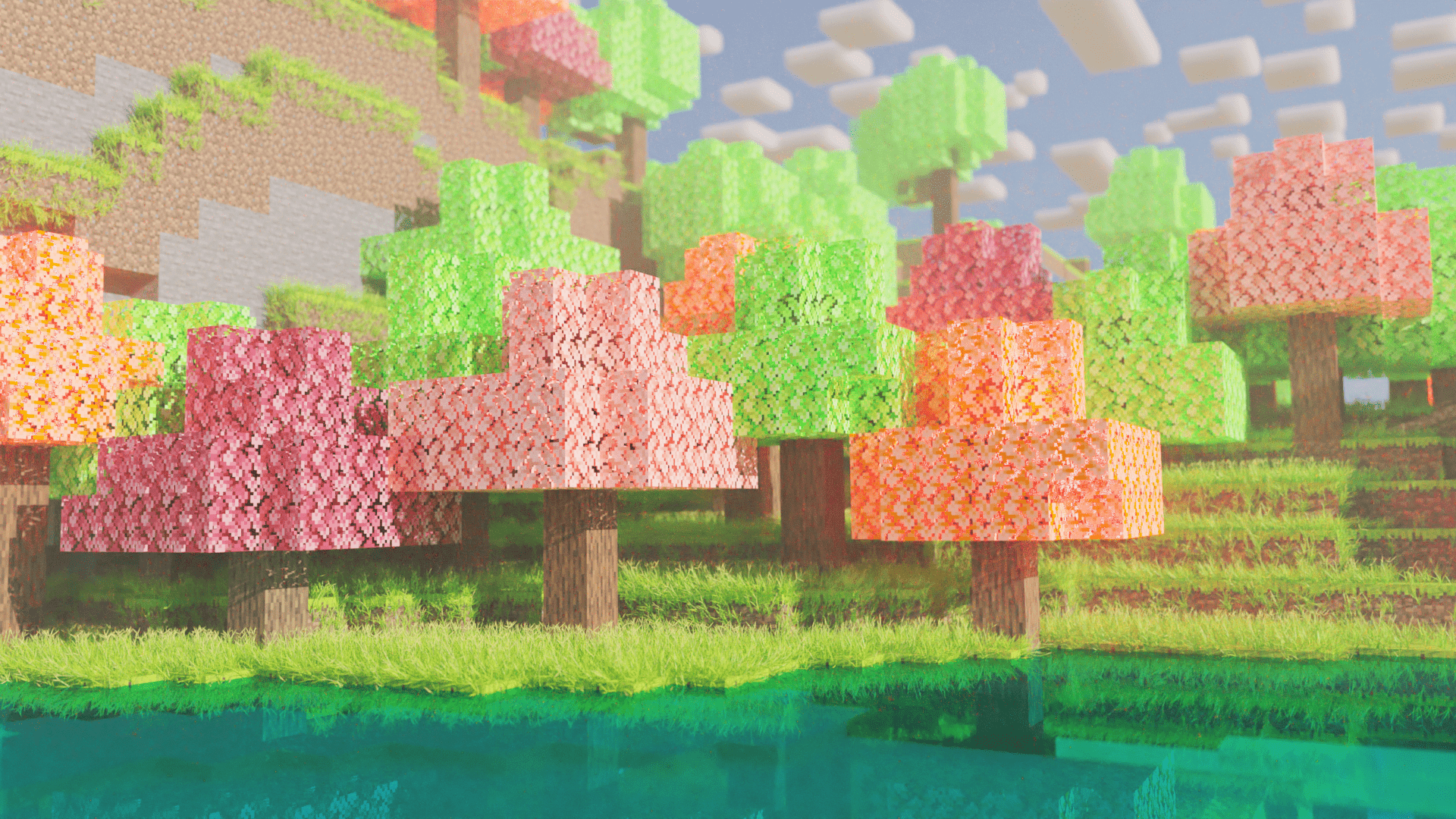 1920x1080 Minecraft Wallpaper of a colourful forest
