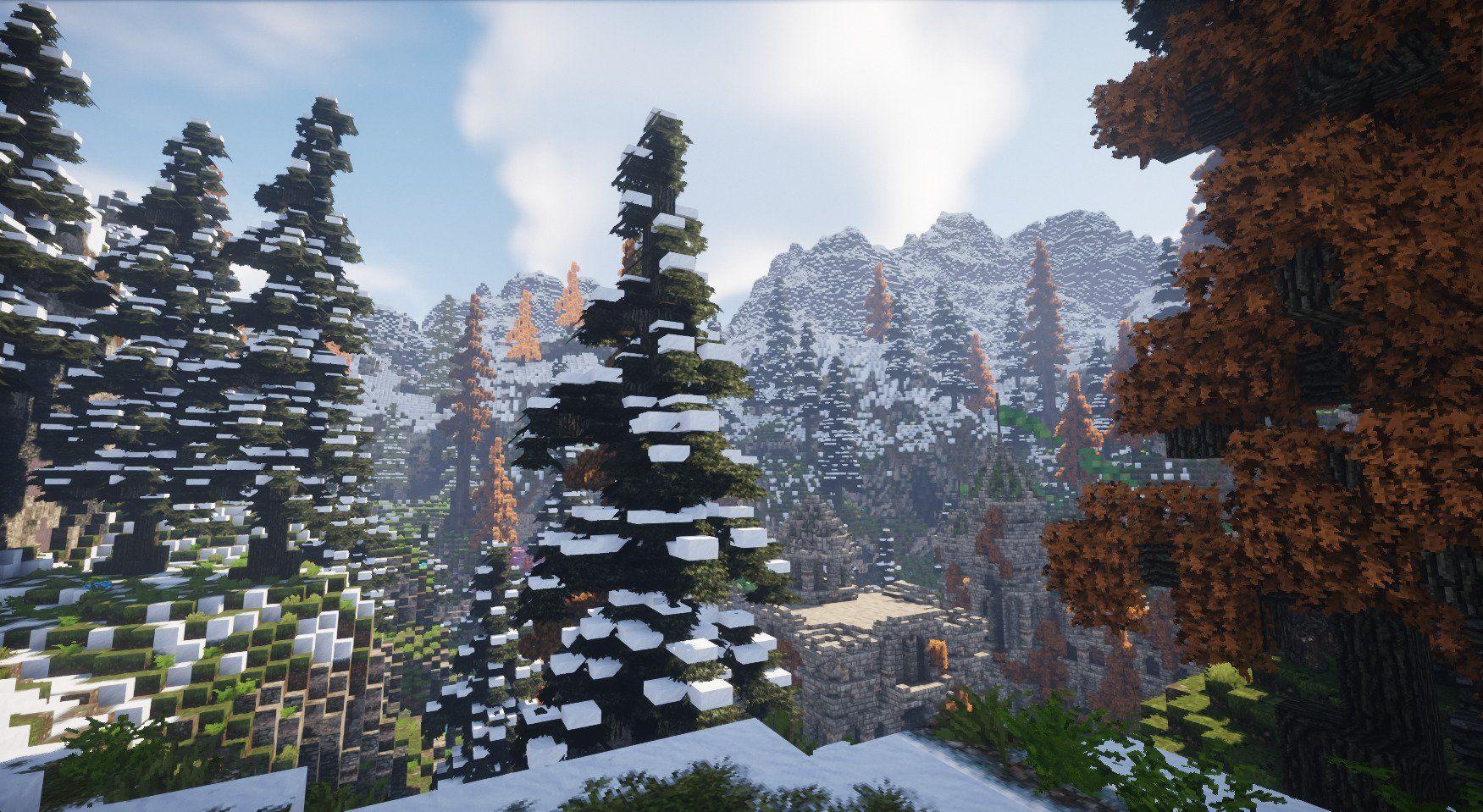 1751x959 Minecraft Winter Forest Wallpaper
