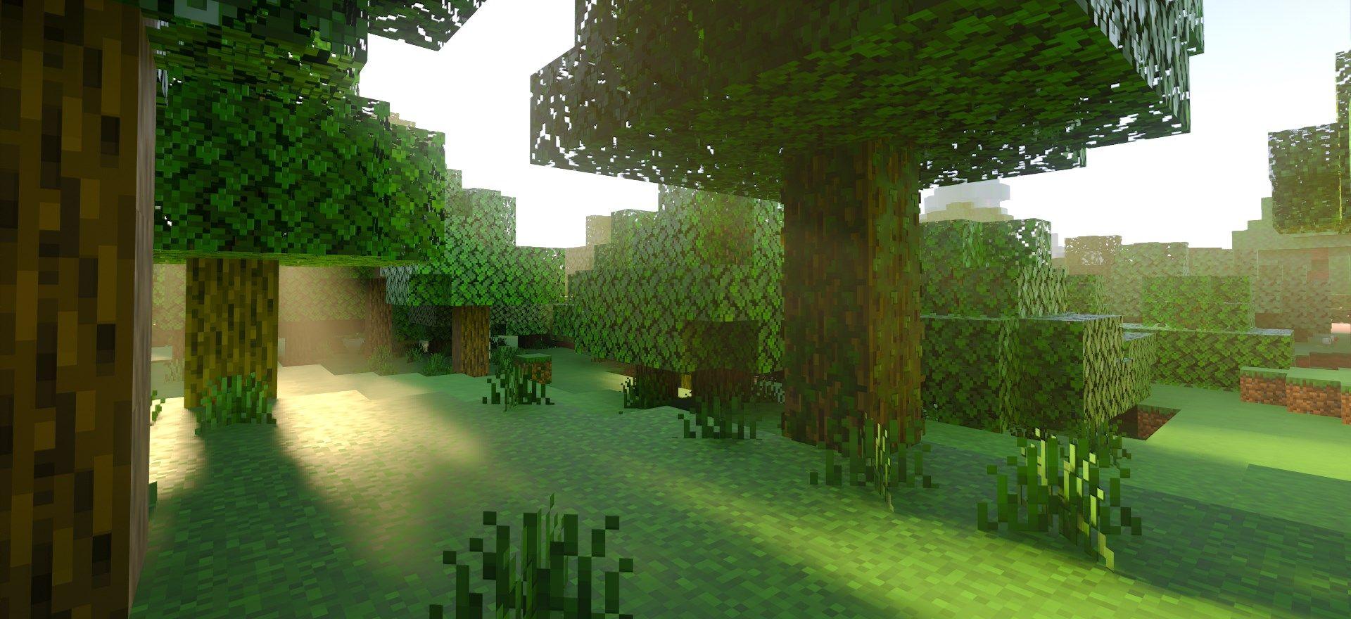 1920x880 RTX Minecraft shaders forest calm tree