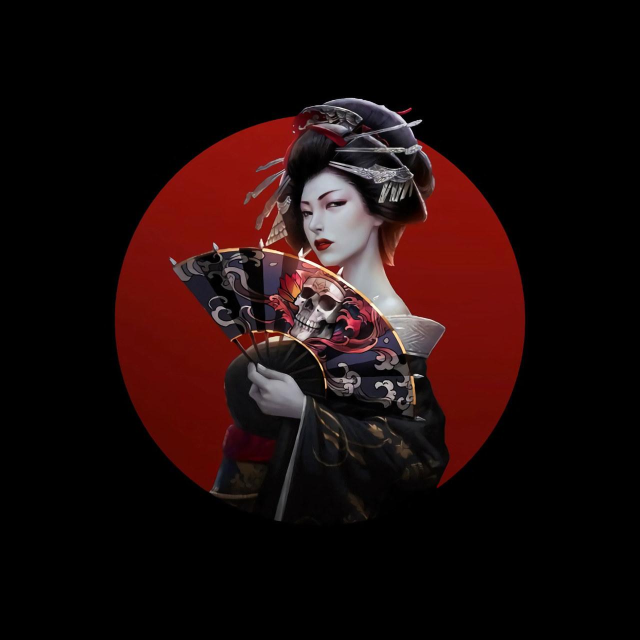 1280x1280 Amoled Japan Wallpaper, Artwork, Women, Simple Background, Asian, Dark Hair • Wallpaper For You