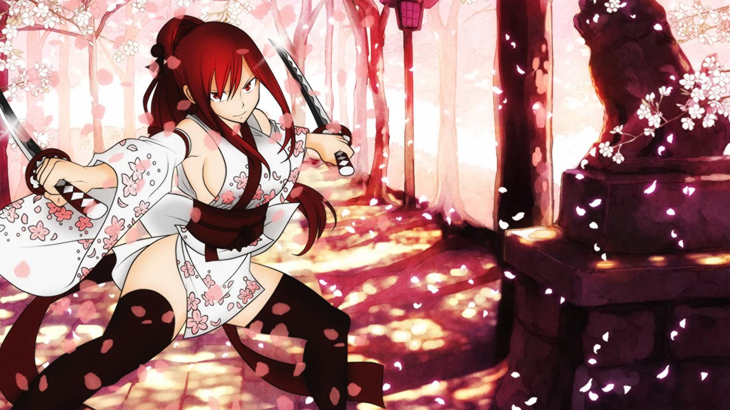 1500x844 Athah Designs Anime Fairy Tail Erza Scarlet Sakura Blossom Katana Yukata Red Hair Long Hair Girl 13*19 inches Wall Poster Matte Finish : Amazon.in