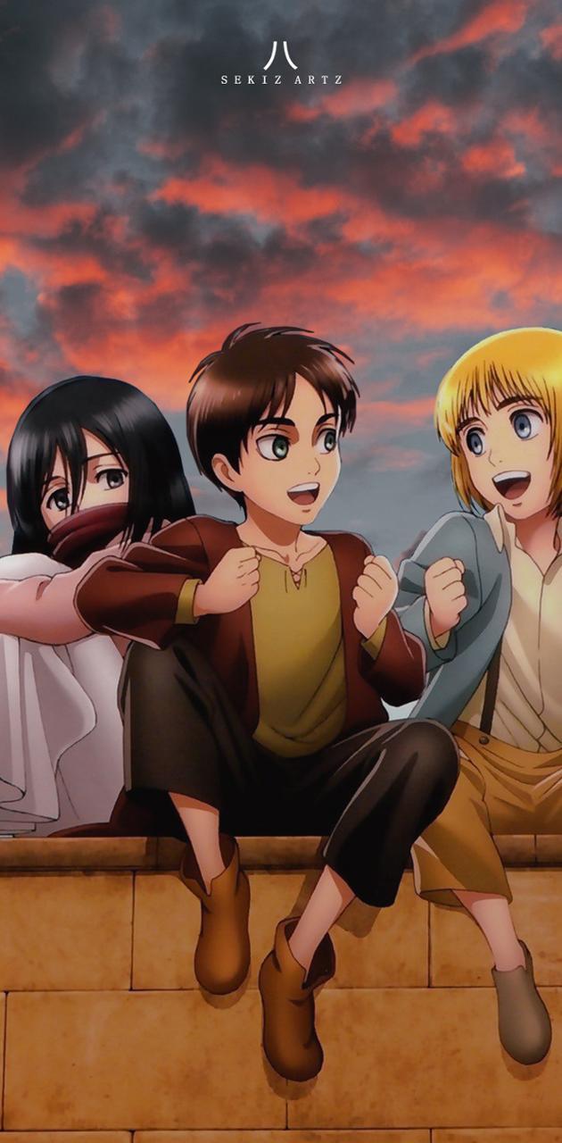 630x1280 Eren x Mikasa x Armin wallpaper