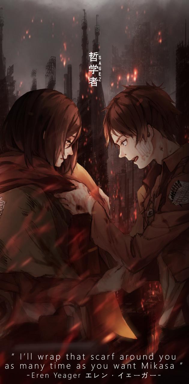 630x1280 Eren and Mikasa wallpaper