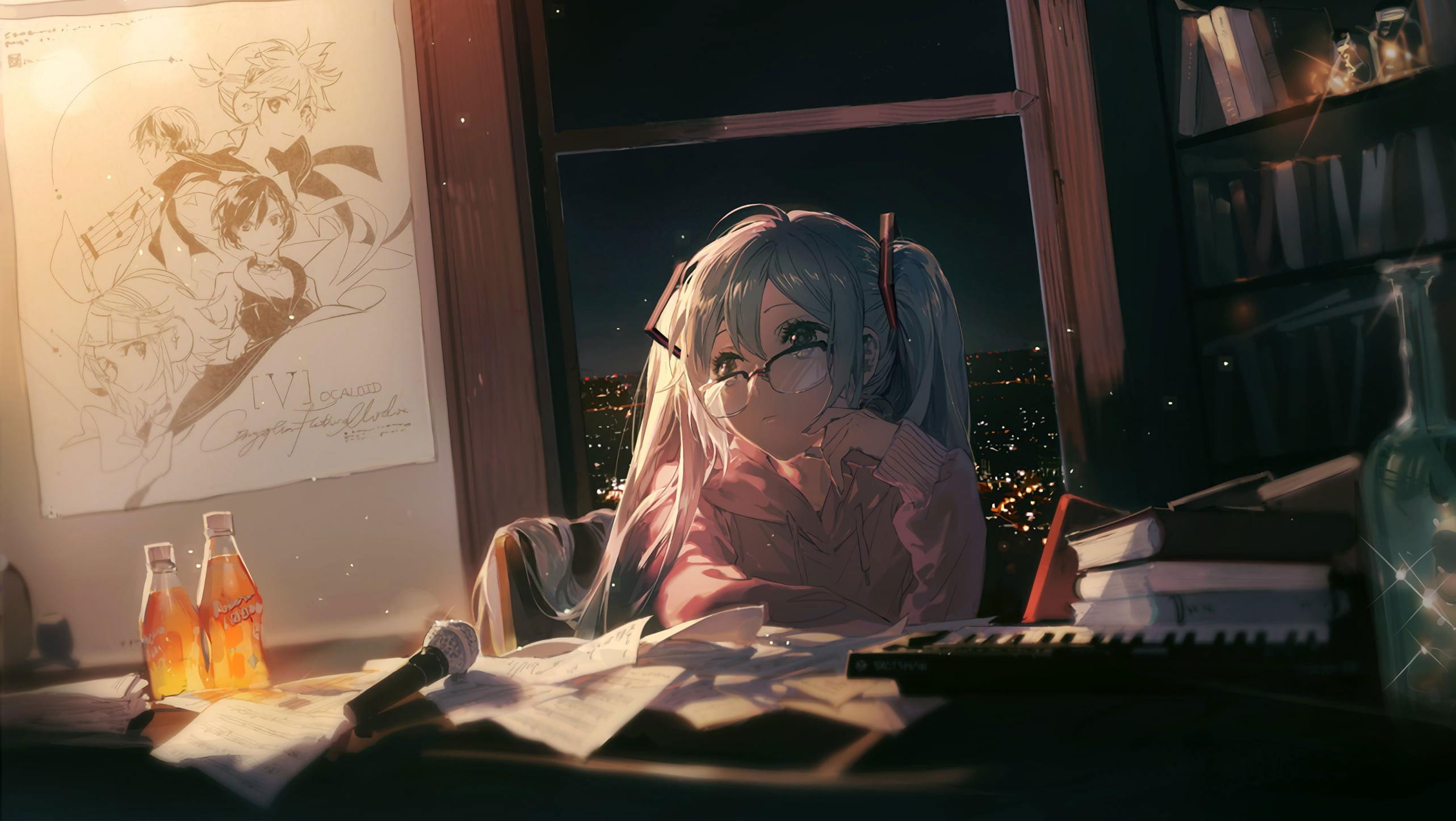 2565x1447 Wallpaper Lofi Anime, Chill Out, Anime Girls, Night • Wallpaper For You