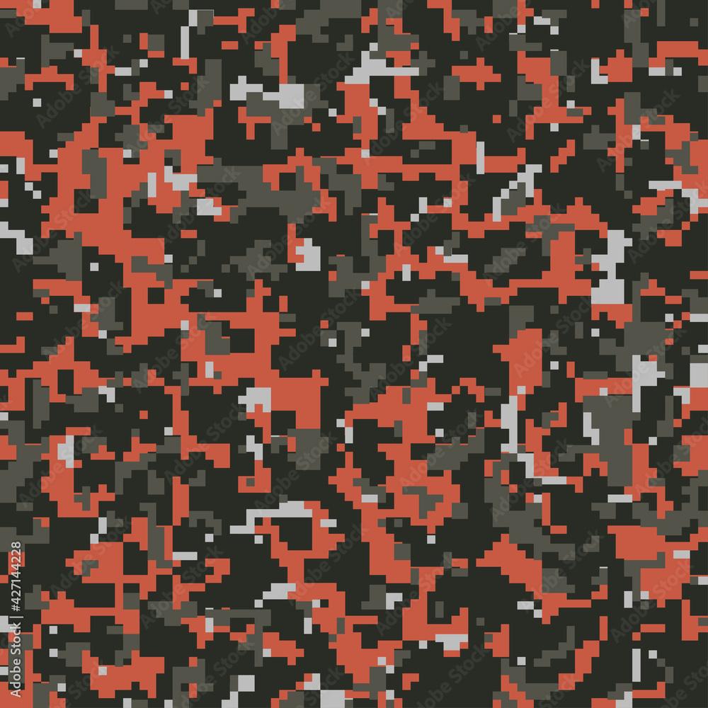 1000x1000 Digital dark red and black camo, seamless pattern for your design. Camouflage sporty coloring, modern fabric print. Abstract repeating wallpaper. Vector texture Stock Vector