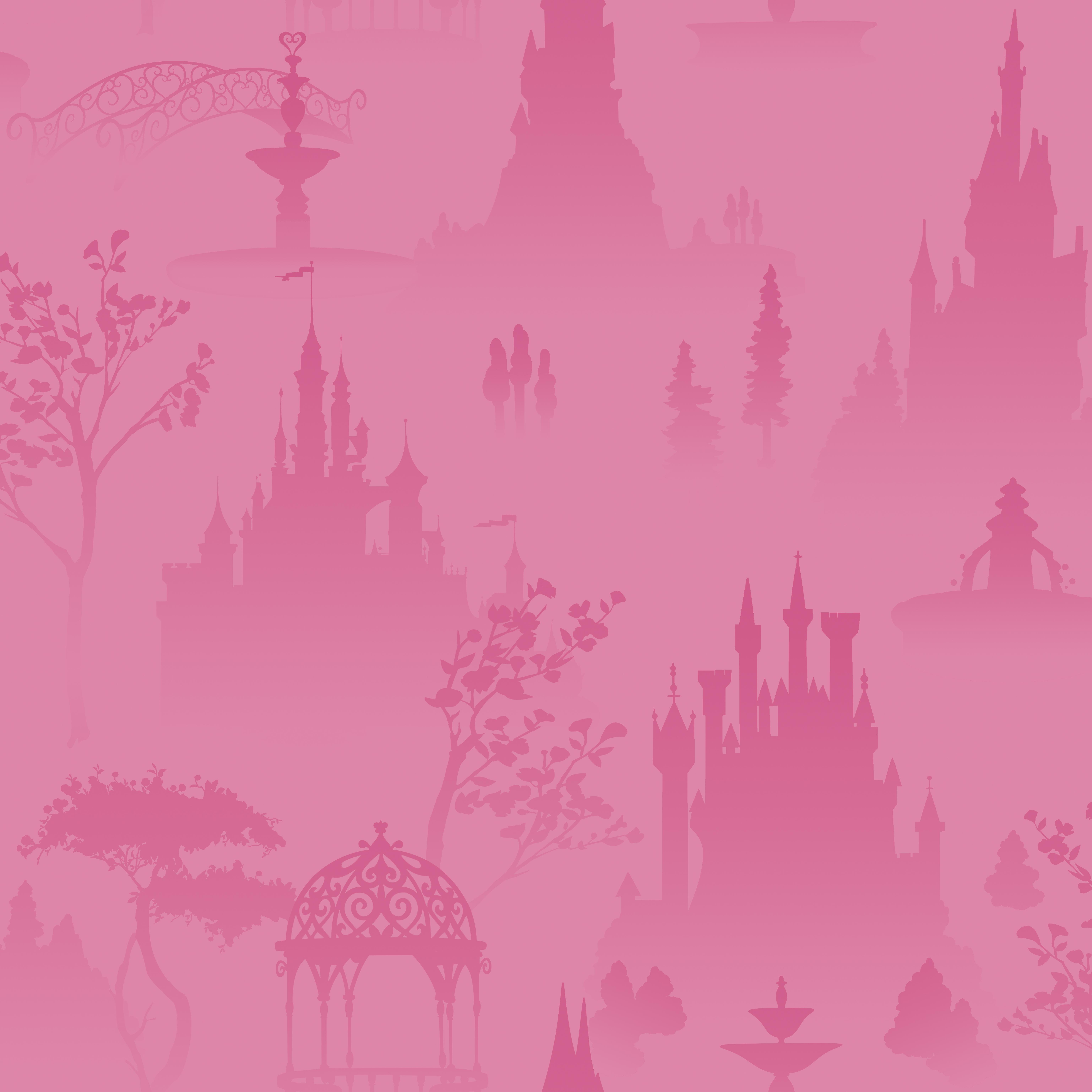 6150x6150 York Wallcovering Disney Princess Pink Tonal Scenic Wallpaper
