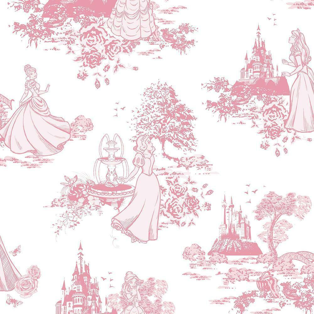 1000x1000 Disney Princess Toile De Jouy Pink 70 233 Wallpaper Children's Playroom Bedroom 5011583143553