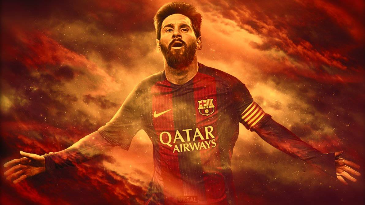 1191x670 Download Messi Orange Fire Art Wallpaper