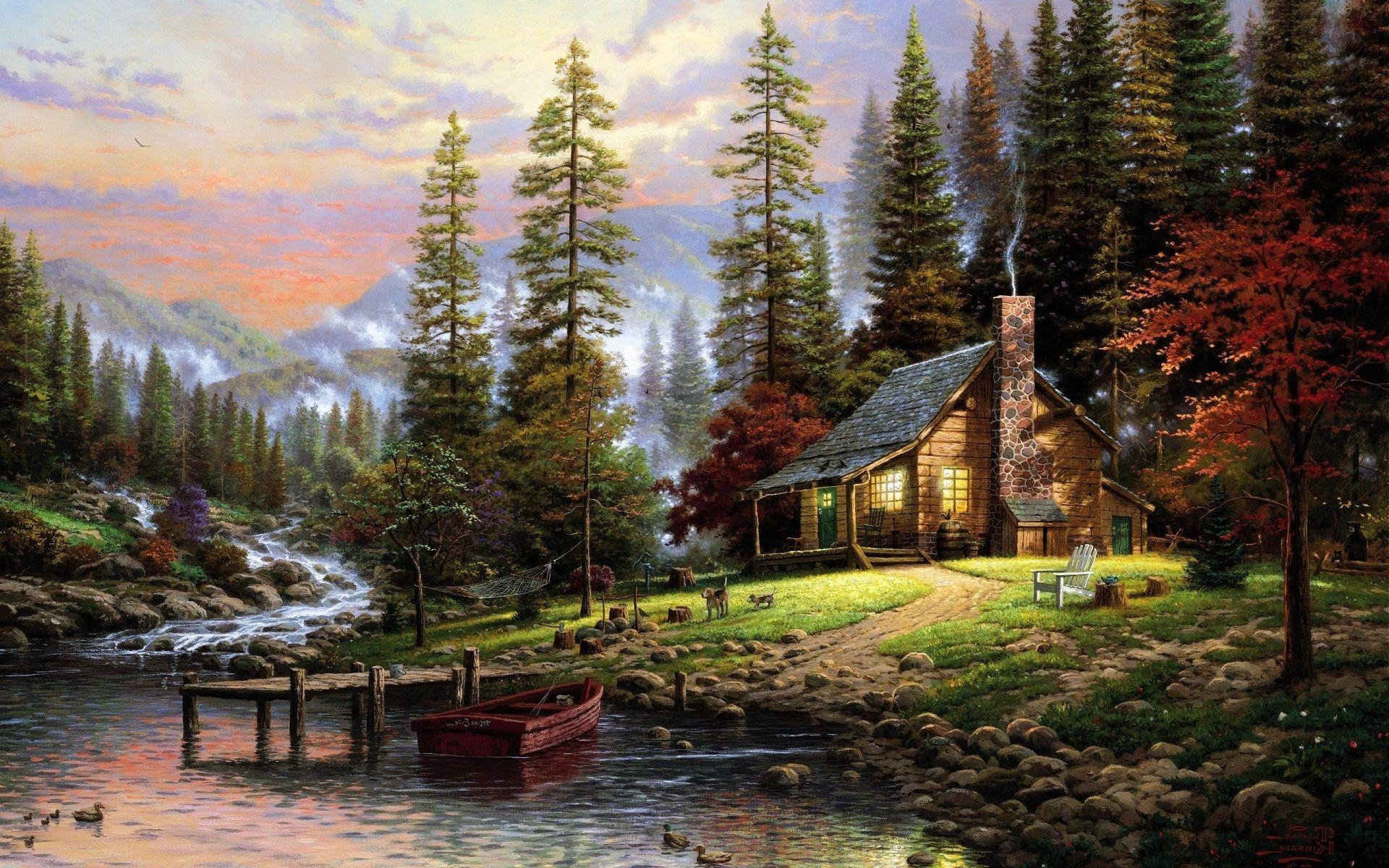 1920x1200 River Cabins Wallpaper