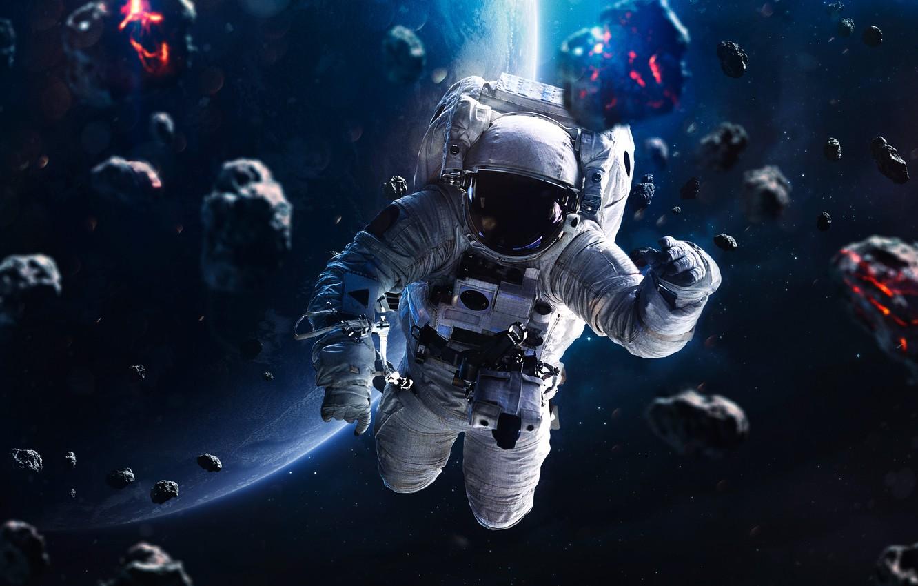 1332x850 Wallpaper space, astronaut, meteorite, Blue horizon image for desktop, section космос