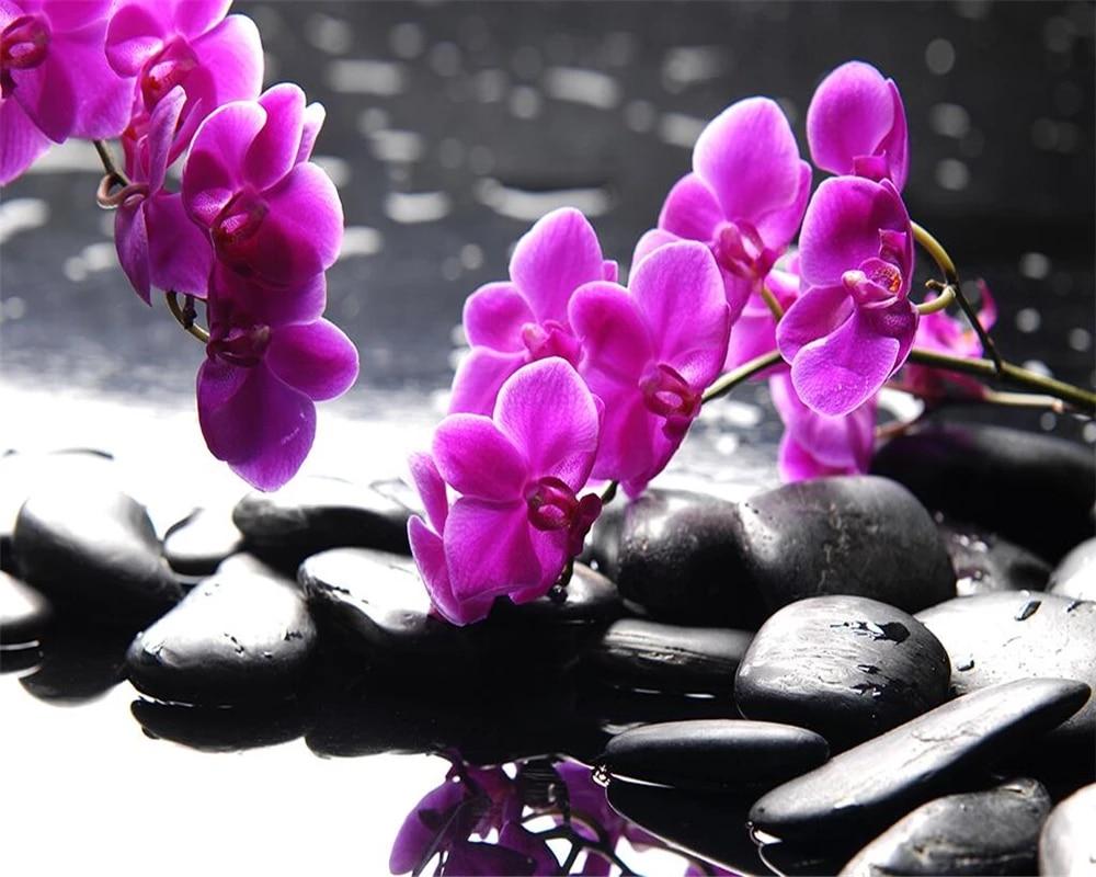 1000x800 Beibehang Custom Wallpaper Phalaenopsis Orchid Purple Stone Mood Spa Beauty Club Murals Home Decoration Background 3D Wallpaper